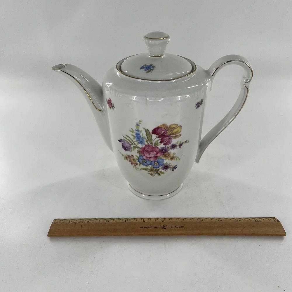 Antique Coffee Pot Footed Floral c 1903-1945 Winterling Bavaria Germany, 9.25
